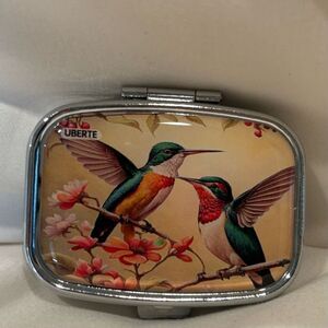 Hummingbirds and Flowers Travel Pill Box 2 Compartment Medicine Pill Case NEW